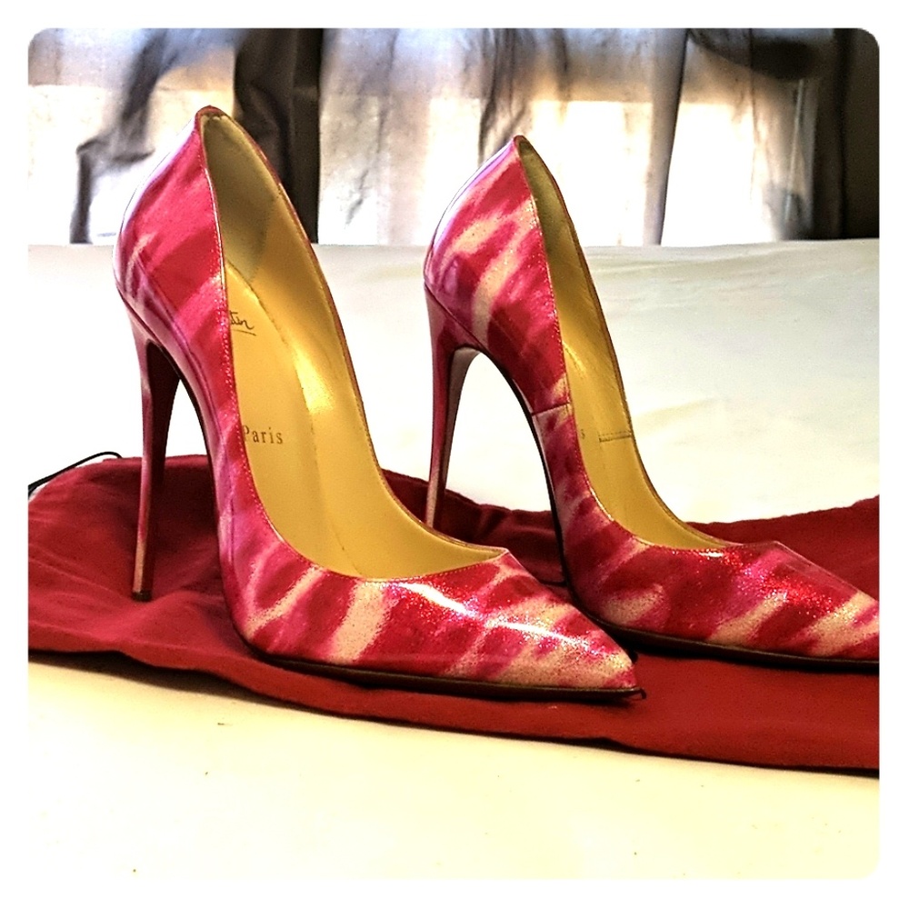 Christian Louboutin Pink Zebra/Camo pattern heels